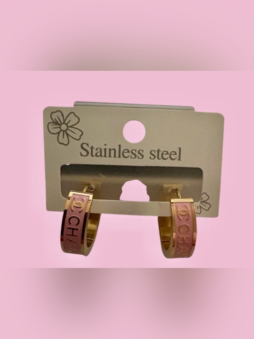 New Gold and Pink Huggy Hoop Earrings
